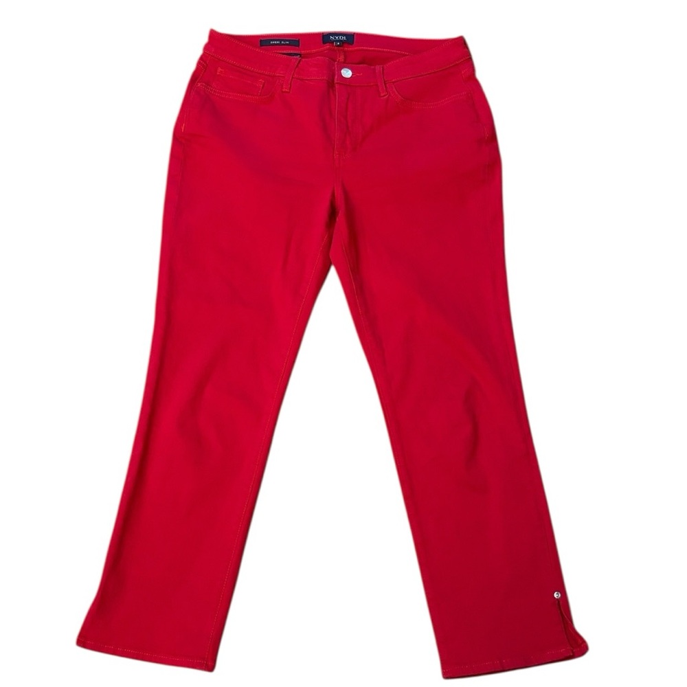 NYDJ Sweet Strawberry Red Sheri Slim Split Hem Jeans Size 8